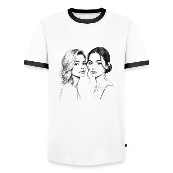 Elegante Frauenportraits in Schwarz-Weiß - Männer Kontrast-T-Shirt - Weiß/Schwarz - Vorne - AI Model Female 172 light (172cm) & AI Model Male 178 dark (178cm)