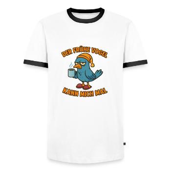 Der frühe Vogel... Kann mich mal. - Männer Kontrast-T-Shirt - Weiß/Schwarz - Vorne - AI Model Female 172 light (172cm) & AI Model Male 178 dark (178cm)
