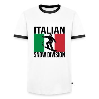 Italian Snow Division Snowboard Tee - Männer Kontrast-T-Shirt - Weiß/Schwarz - Vorne - AI Model Female 172 light (172cm) & AI Model Male 178 dark (178cm)