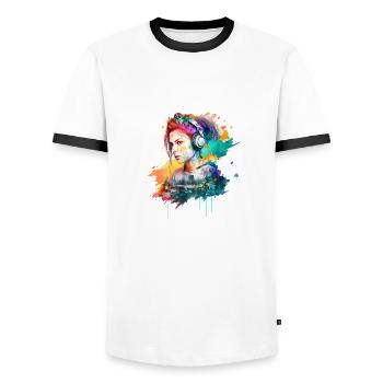 Couleur DJane - T-shirt contrasté Homme - blanc/noir - Devant - AI Model Female 172 light (172cm) & AI Model Male 178 dark (178cm)