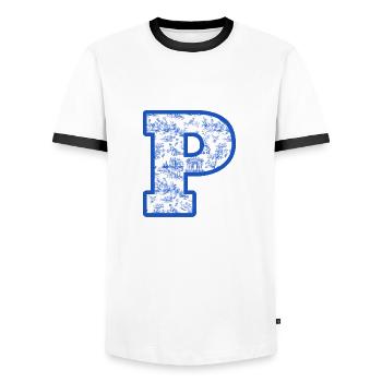 Buchstabe p blaue Chinoiserie - Männer Kontrast-T-Shirt - Weiß/Schwarz - Vorne - AI Model Female 172 light (172cm) & AI Model Male 178 dark (178cm)