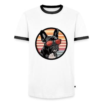 French Bulldog Dog - Men's Ringer Shirt - white/black - Front - AI Model Female 172 light (172cm) & AI Model Male 178 dark (178cm)