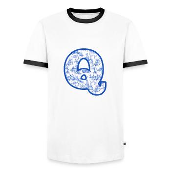 Letter q blue chinoiserie - Men's Ringer Shirt - white/black - Front - AI Model Female 172 light (172cm) & AI Model Male 178 dark (178cm)