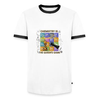 Chemie ist das Spiel der Königin T-Shirt – periodisch - Männer Kontrast-T-Shirt - Weiß/Schwarz - Vorne - AI Model Female 172 light (172cm) & AI Model Male 178 dark (178cm)