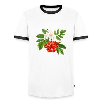 Rowan – motif floral à l’aquarelle - T-shirt contrasté Homme - blanc/noir - Devant - AI Model Female 172 light (172cm) & AI Model Male 178 dark (178cm)