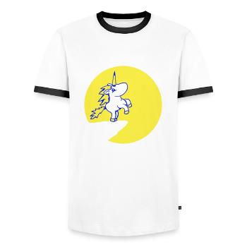 Einhorn Klippe Mond Berg Rund Nacht Süß Cartoon - Männer Kontrast-T-Shirt - Weiß/Schwarz - Vorne - AI Model Female 172 light (172cm) & AI Model Male 178 dark (178cm)