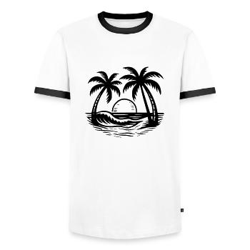 Palm tree at the beach - Men's Ringer Shirt - white/black - Front - AI Model Female 172 light (172cm) & AI Model Male 178 dark (178cm)