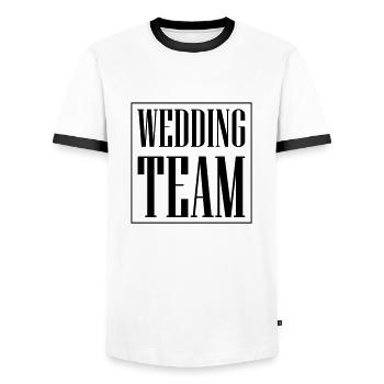 Wedding Team Hochzeit - Men's Ringer Shirt - white/black - Front - AI Model Female 172 light (172cm) & AI Model Male 178 dark (178cm)