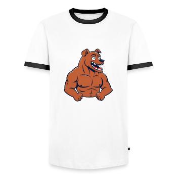 Dog with Muscles - Funny Comic Fitness Shirt - Men's Ringer Shirt - white/black - Front - AI Model Female 172 light (172cm) & AI Model Male 178 dark (178cm)