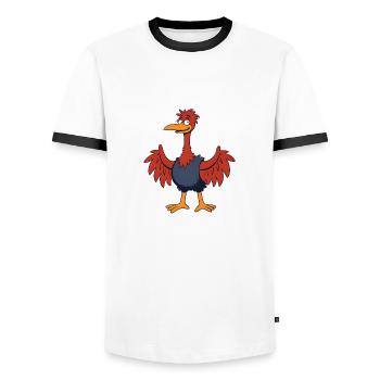 Strauß-Lustiges Comic Vogel Shirt - Männer Kontrast-T-Shirt - Weiß/Schwarz - Vorne - AI Model Female 172 light (172cm) & AI Model Male 178 dark (178cm)