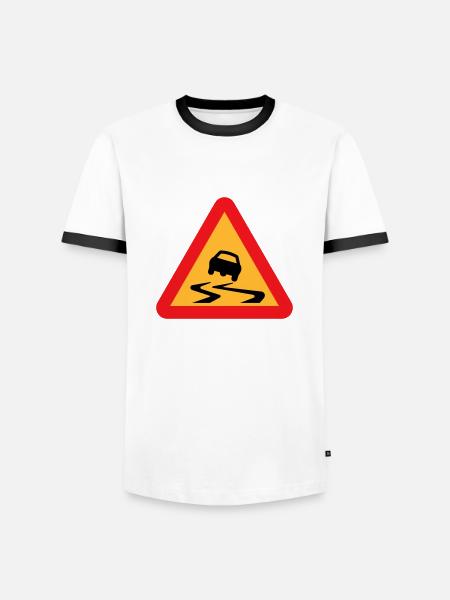 Rutsch-Auto-Warnschild - Männer Kontrast-T-Shirt - Weiß/Schwarz