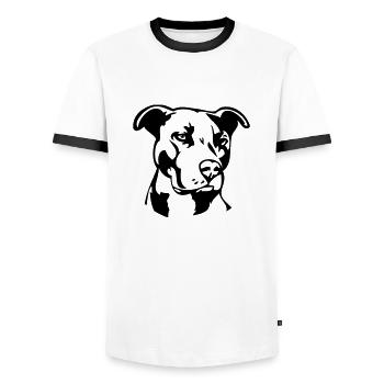 Pitbull einfarbig - Hund Kampfhund - Männer Kontrast-T-Shirt - Weiß/Schwarz - Vorne - AI Model Female 172 light (172cm) & AI Model Male 178 dark (178cm)