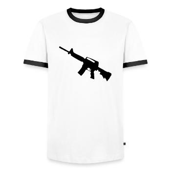 m16 - Men's Ringer Shirt - white/black - Front - AI Model Female 172 light (172cm) & AI Model Male 178 dark (178cm)