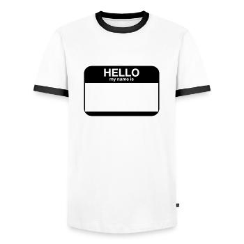 hello my name is - Männer Kontrast-T-Shirt - Weiß/Schwarz - Vorne - AI Model Female 172 light (172cm) & AI Model Male 178 dark (178cm)