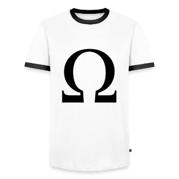 Omega - Men's Ringer Shirt - white/black - Front - AI Model Female 172 light (172cm) & AI Model Male 178 dark (178cm)