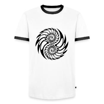 yin yang tribal - T-shirt contrasté Homme - blanc/noir - Devant - AI Model Female 172 light (172cm) & AI Model Male 178 dark (178cm)