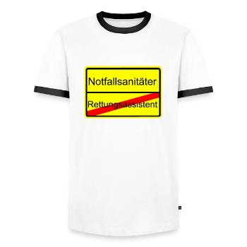Vom Rettungsassistent zum Notfallsanitäter - Männer Kontrast-T-Shirt - Weiß/Schwarz - Vorne - AI Model Female 172 light (172cm) & AI Model Male 178 dark (178cm)