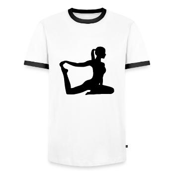 Fitness Pilates Aerobic - Männer Kontrast-T-Shirt - Weiß/Schwarz - Vorne - AI Model Female 172 light (172cm) & AI Model Male 178 dark (178cm)
