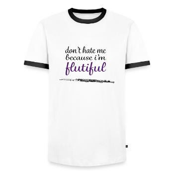 don't hate me because i'm flutiful - Men's Ringer Shirt - white/black - Front - AI Model Female 172 light (172cm) & AI Model Male 178 dark (178cm)