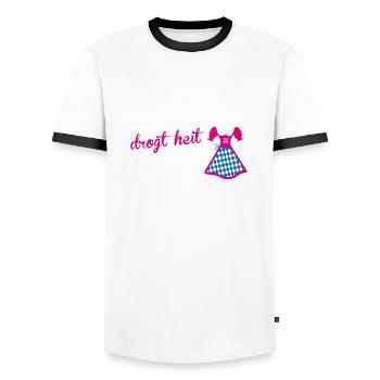 Dirndl drogt Freundin - Männer Kontrast-T-Shirt - Weiß/Schwarz - Vorne - AI Model Female 172 light (172cm) & AI Model Male 178 dark (178cm)