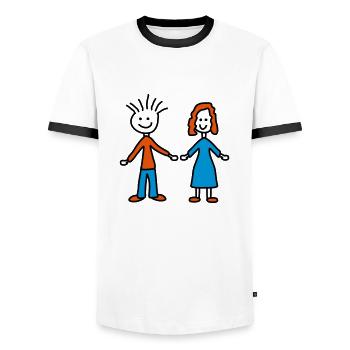 couple - Men's Ringer Shirt - white/black - Front - AI Model Female 172 light (172cm) & AI Model Male 178 dark (178cm)