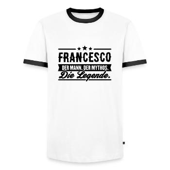 Mann Mythos Legende Francesco - Männer Kontrast-T-Shirt - Weiß/Schwarz - Vorne - AI Model Female 172 light (172cm) & AI Model Male 178 dark (178cm)