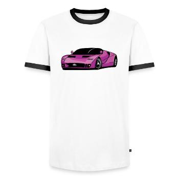 Lila Sportwagen - Männer Kontrast-T-Shirt - Weiß/Schwarz - Vorne - AI Model Female 172 light (172cm) & AI Model Male 178 dark (178cm)