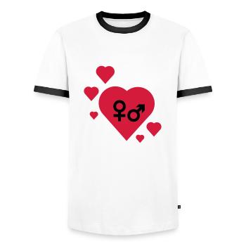 Symbole im Herz - Männer Kontrast-T-Shirt - Weiß/Schwarz - Vorne - AI Model Female 172 light (172cm) & AI Model Male 178 dark (178cm)