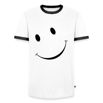 smiley :) - Men's Ringer Shirt - white/black - Front - AI Model Female 172 light (172cm) & AI Model Male 178 dark (178cm)