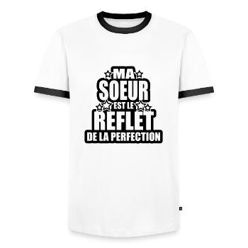 ma soeur est le reflet de la perfection - T-shirt contrasté Homme - blanc/noir - Devant - AI Model Female 172 light (172cm) & AI Model Male 178 dark (178cm)