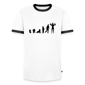 Evolution Mensch, Männer, Mann Bodybuilding-Sport - Männer Kontrast-T-Shirt - Weiß/Schwarz - Vorne - AI Model Female 172 light (172cm) & AI Model Male 178 dark (178cm)