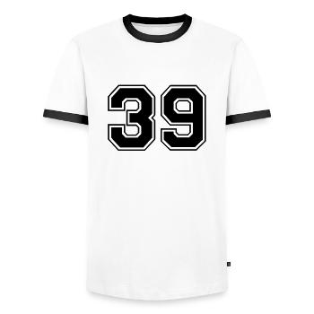 39 - Men's Ringer Shirt - white/black - Front - AI Model Female 172 light (172cm) & AI Model Male 178 dark (178cm)