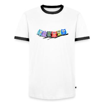 Cool colorful owls motif - Men's Ringer Shirt - white/black - Front - AI Model Female 172 light (172cm) & AI Model Male 178 dark (178cm)
