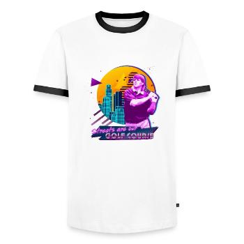 Backin80s - Männer Kontrast-T-Shirt - Weiß/Schwarz - Vorne - AI Model Female 172 light (172cm) & AI Model Male 178 dark (178cm)
