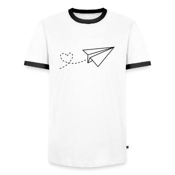 Herz Papierflieger - Männer Kontrast-T-Shirt - Weiß/Schwarz - Vorne - AI Model Female 172 light (172cm) & AI Model Male 178 dark (178cm)