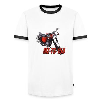 MZ TS 150 - Männer Kontrast-T-Shirt - Weiß/Schwarz - Vorne - AI Model Female 172 light (172cm) & AI Model Male 178 dark (178cm)