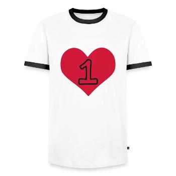 N ° 1 et de coeur - T-shirt contrasté Homme - blanc/noir - Devant - AI Model Female 172 light (172cm) & AI Model Male 178 dark (178cm)