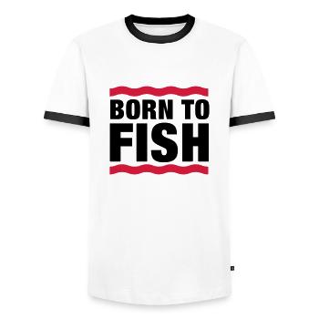born_to_fish__f2 - Men's Ringer Shirt - white/black - Front - AI Model Female 172 light (172cm) & AI Model Male 178 dark (178cm)