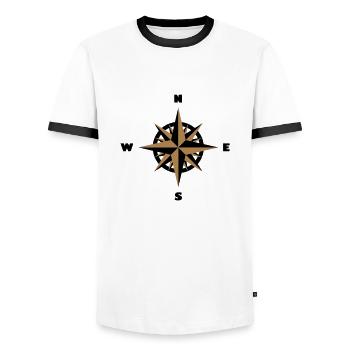 Compass, rose des vents (BM2) - T-shirt contrasté Homme - blanc/noir - Devant - AI Model Female 172 light (172cm) & AI Model Male 178 dark (178cm)