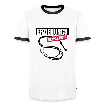62 Erziehungs-Berechtigte Peitsche - Männer Kontrast-T-Shirt - Weiß/Schwarz - Vorne - AI Model Female 172 light (172cm) & AI Model Male 178 dark (178cm)
