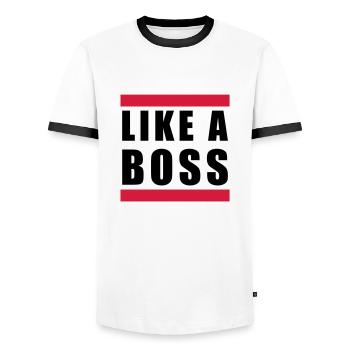 like a boss - Men's Ringer Shirt - white/black - Front - AI Model Female 172 light (172cm) & AI Model Male 178 dark (178cm)