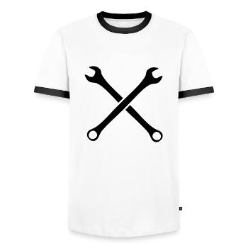 Key - Men's Ringer Shirt - white/black - Front - AI Model Female 172 light (172cm) & AI Model Male 178 dark (178cm)