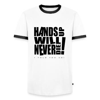 HUWND Logo Klassic - Männer Kontrast-T-Shirt - Weiß/Schwarz - Vorne - AI Model Female 172 light (172cm) & AI Model Male 178 dark (178cm)