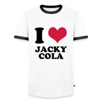 i love jacky cola - Men's Ringer Shirt - white/black - Front - AI Model Female 172 light (172cm) & AI Model Male 178 dark (178cm)