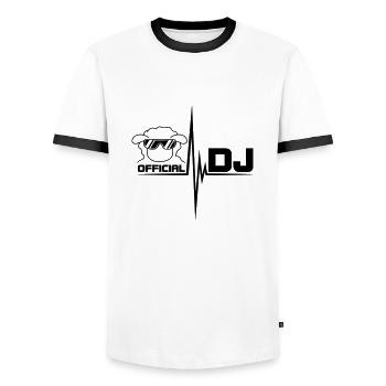 Official DJ Sheep - T-shirt contrasté Homme - blanc/noir - Devant - AI Model Female 172 light (172cm) & AI Model Male 178 dark (178cm)