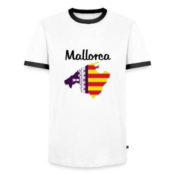 Mallorca. Flag holiday Palma sun beach island - Men's Ringer Shirt - white/black - Front - AI Model Female 172 light (172cm) & AI Model Male 178 dark (178cm)