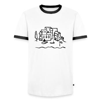 Voiliers - village de pêcheurs - T-shirt contrasté Homme - blanc/noir - Devant - AI Model Female 172 light (172cm) & AI Model Male 178 dark (178cm)