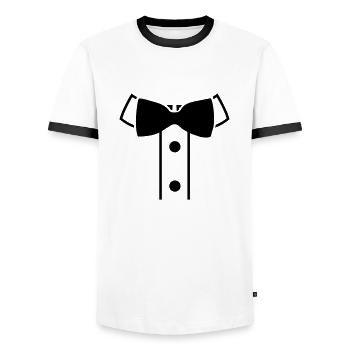 fliege_f1 - T-shirt contrasté Homme - blanc/noir - Devant - AI Model Female 172 light (172cm) & AI Model Male 178 dark (178cm)