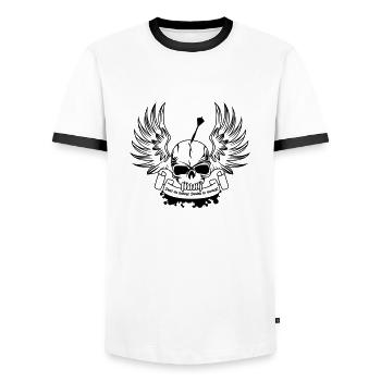Dart ist funny - Double is money - Männer Kontrast-T-Shirt - Weiß/Schwarz - Vorne - AI Model Female 172 light (172cm) & AI Model Male 178 dark (178cm)