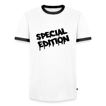 special_edition - Men's Ringer Shirt - white/black - Front - AI Model Female 172 light (172cm) & AI Model Male 178 dark (178cm)